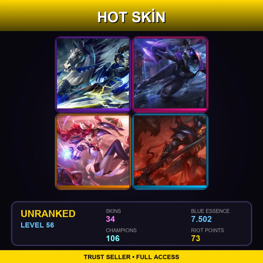 EUW | Lv56 | Unranked | 34 Skin | 106 Champ — LoL account