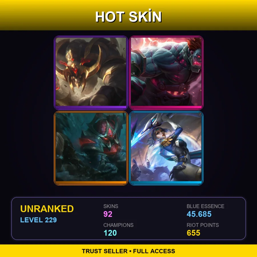 NA | Lv229 | Unranked | 92 Skin | 120 Champ