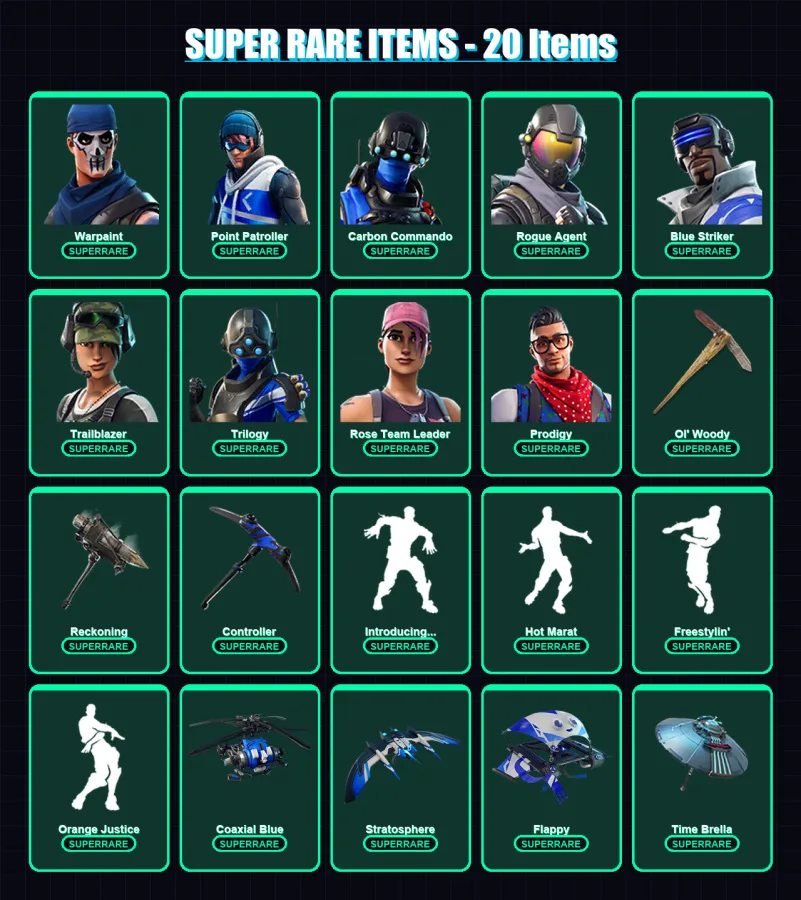 [PS4/PS5/PC] | Warpaint | Point Patroller | Carbon Commando | Rogue Agent | Blue Striker | 124 skin | 167 pickaxe | 140 emote | 133 glider | Lv2102 — Fortnite account