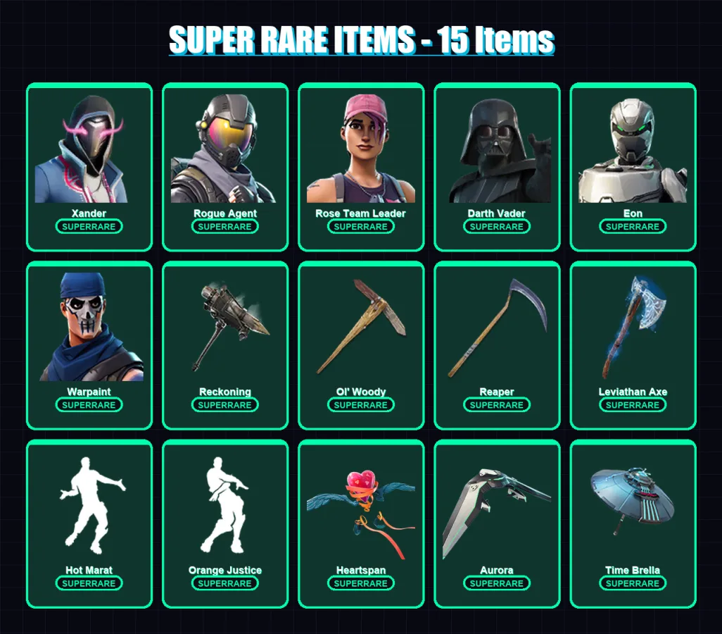 [PC/XBOX/PSN] | Xander | Rogue Agent | Rose Team Leader | Darth Vader | Eon | 252 skin | 263 pickaxe | 197 emote | 201 glider | Lv2755