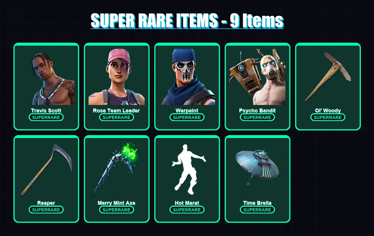 [PC/XBOX/PSN] | Travis Scott | Rose Team Leader | Warpaint | Psycho Bandit | Mandalorian | 169 skin | 171 pickaxe | 138 emote | 136 glider | Lv2021