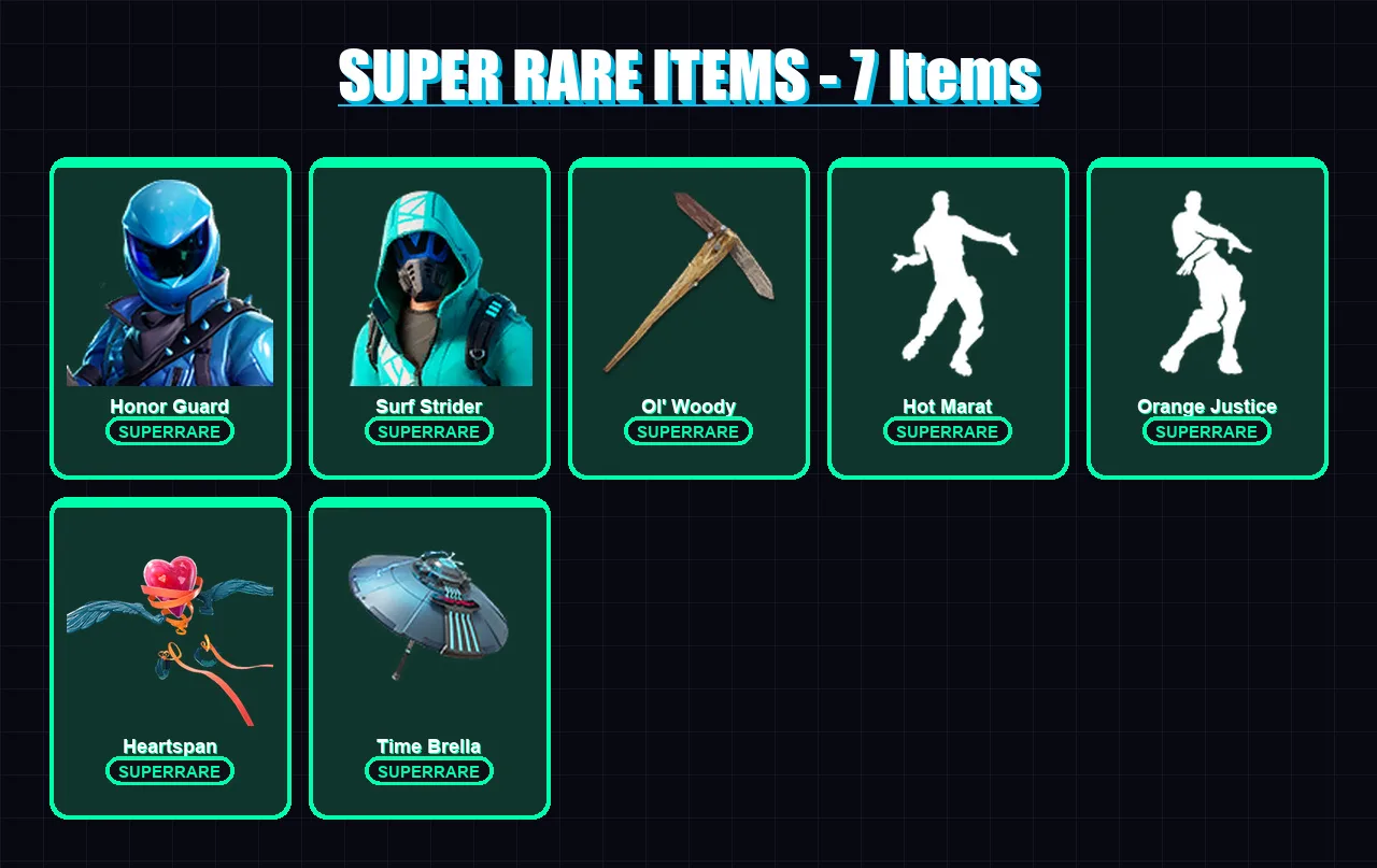 [PC/XBOX/PSN] | Honor Guard | Surf Strider | Ultima Knight | Fade | Blackheart | 150 skin | 150 pickaxe | 128 emote | 134 glider | Lv1927