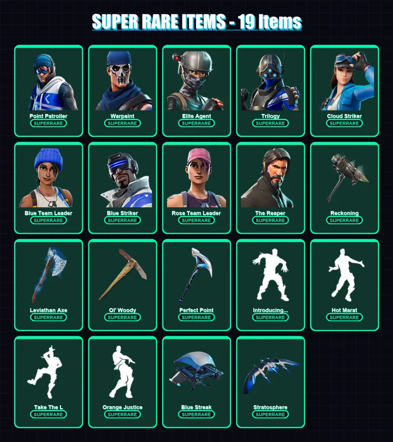 [PC/PSN] | Point Patroller | Warpaint | Elite Agent | Trilogy | Cloud Striker | 100 skin | 105 pickaxe | 145 emote | 101 glider | Lv1452
