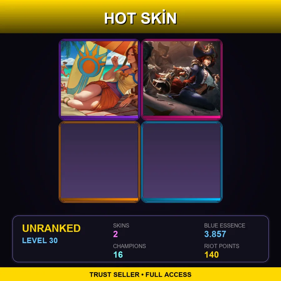 NA | Lv30 | Unranked | 2 Skin | 16 Champ — Pool Party Leona