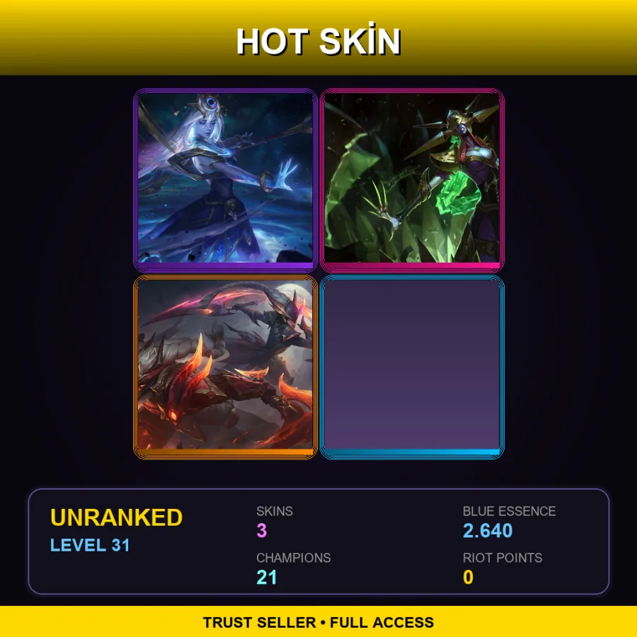 TR | Cosmic Lux | Blade Queen Lissandra | Dragonslayer Diana | 3 Skin | 21 Champ | Lv31