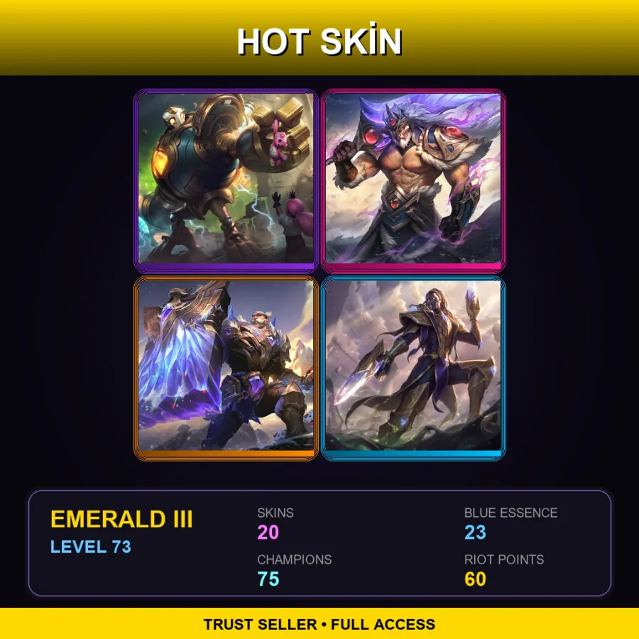 EUW | Lv73 | Emerald III | 20 Skin | 75 Champ