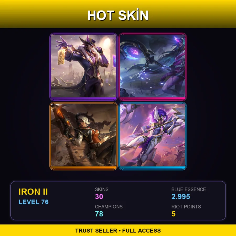 ME | Victorious Twisted Fate | Spirit Blossom Soraka | High Noon Samira | Star Guardian Rell | 30 Skin | 78 Champ | Iron II | Lv76