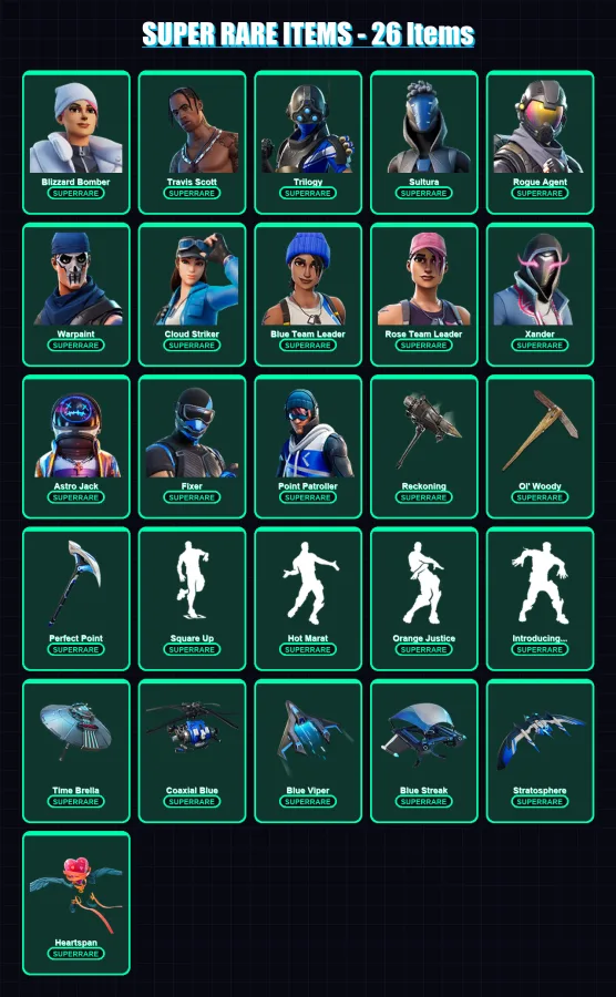 [PS4/PS5/XBOX/PC] | Blizzard Bomber | Travis Scott | Trilogy | Sultura | Rogue Agent | 243 skin | 234 pickaxe | 274 emote | 201 glider | Lv2828