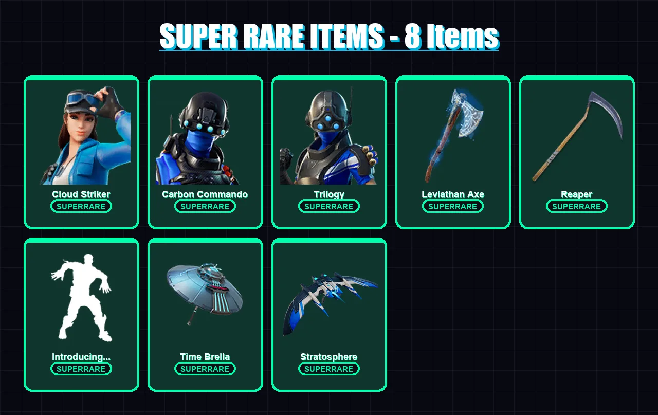 [PC/XBOX/PSN] | Cloud Striker | Carbon Commando | Trilogy | Predator | Fade | 114 skin | 133 pickaxe | 106 emote | 105 glider | Lv1789