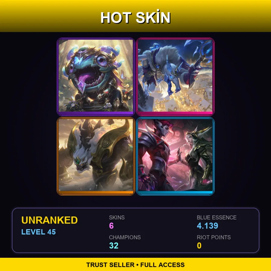 EUW | Lv45 | Unranked | 6 Skin | 32 Champ — LoL account