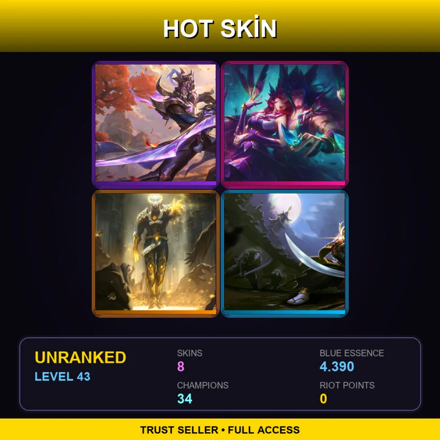 LAN | Lv43 | Unranked | 8 Skin | 34 Champ — LoL account