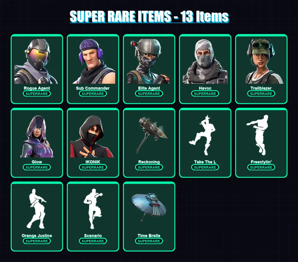 [PC/XBOX/PSN] | Rogue Agent | Sub Commander | Elite Agent | Havoc | Trailblazer | 122 skin | 117 pickaxe | 99 emote | 120 glider | Lv1768