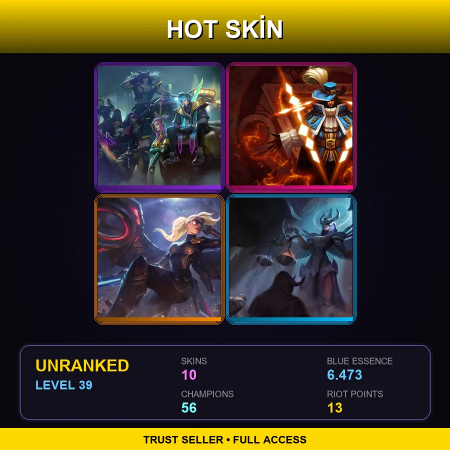 EUW | Lv39 | Unranked | 10 Skin | 56 Champ — LoL account