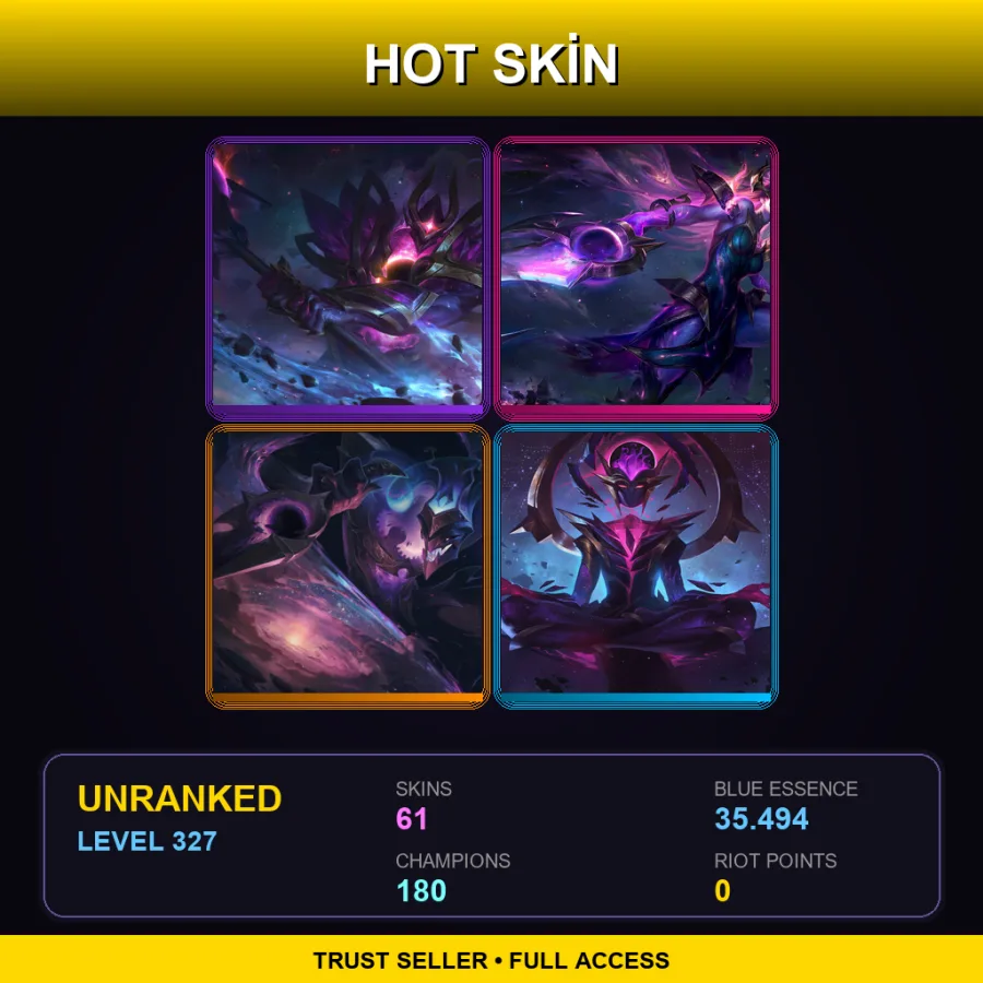 LAN | Lv327 | Unranked | 61 Skin | 180 Champ — LoL account