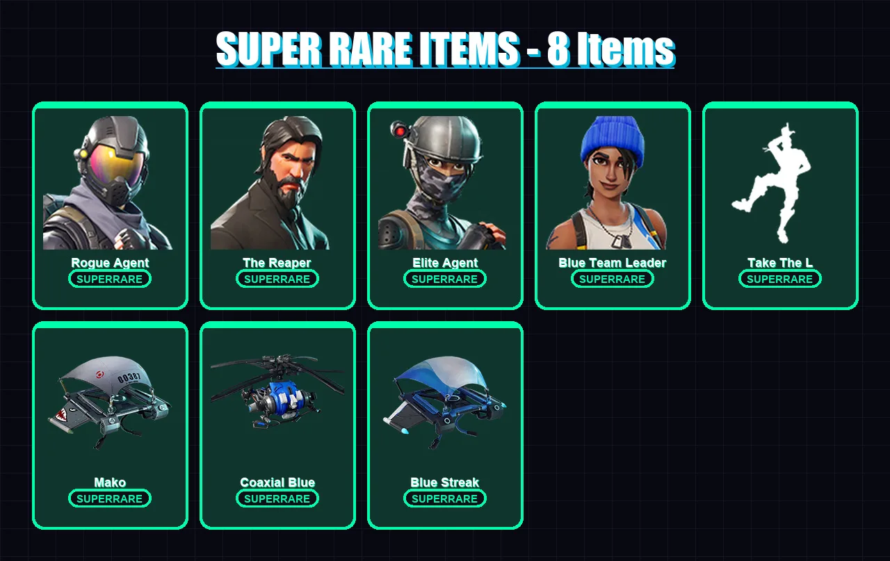 [PC/XBOX] | Rogue Agent | The Reaper | Elite Agent | Blue Team Leader | Zenith | 29 skin | 46 pickaxe | 47 emote | 42 glider | Lv832