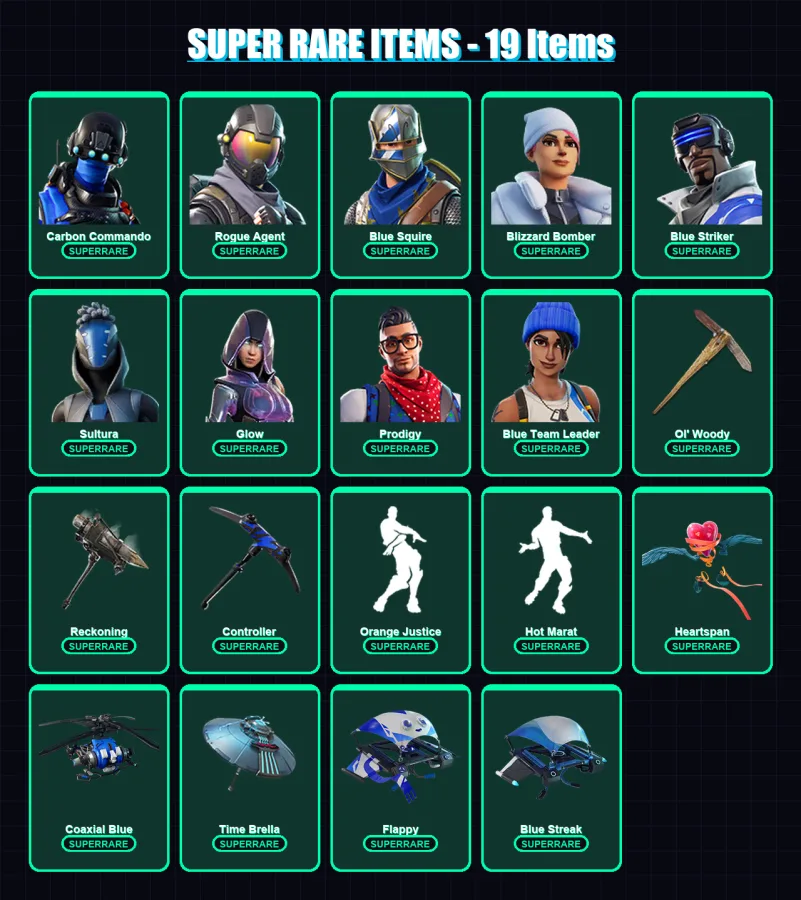 [PS4/PS5/XBOX/PC] | Carbon Commando | Rogue Agent | Blue Squire | 105 skin | Lv1303 — Fortnite account