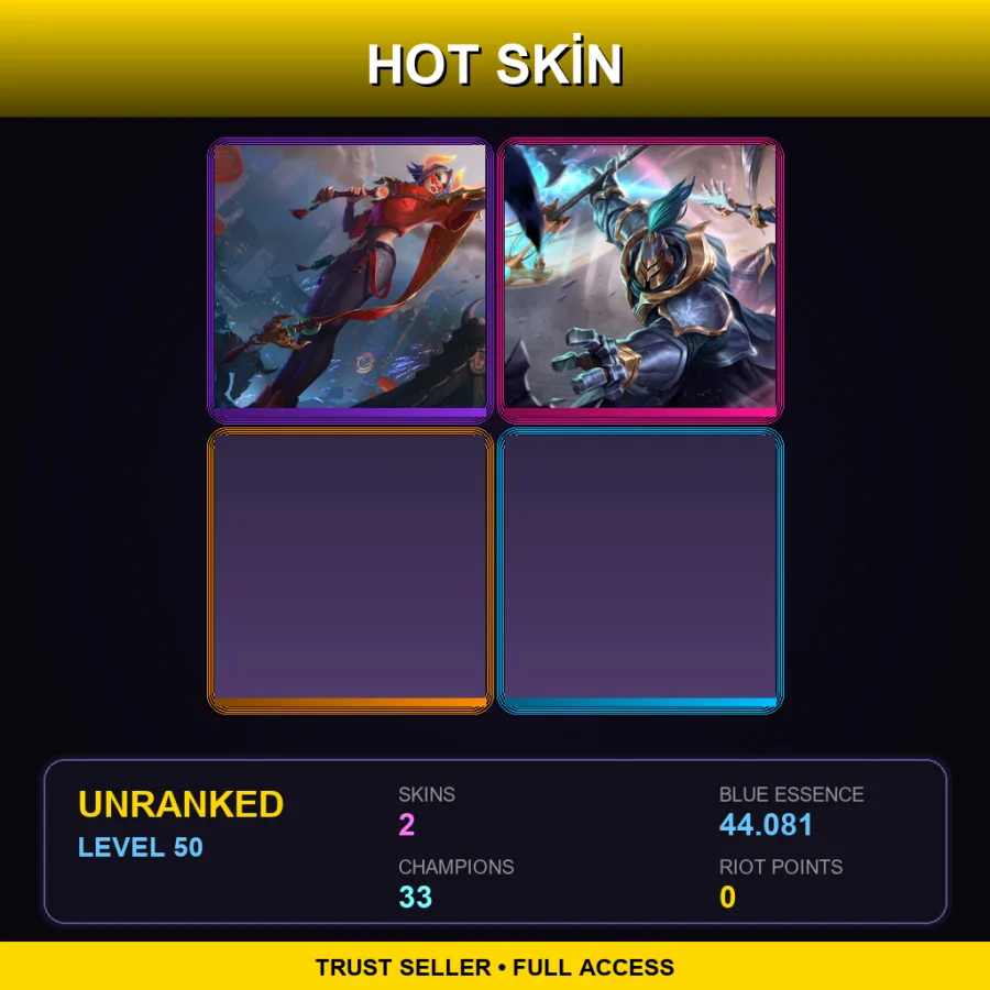 EUW | Lv50 | Unranked | 2 Skin | 33 Champ — LoL account