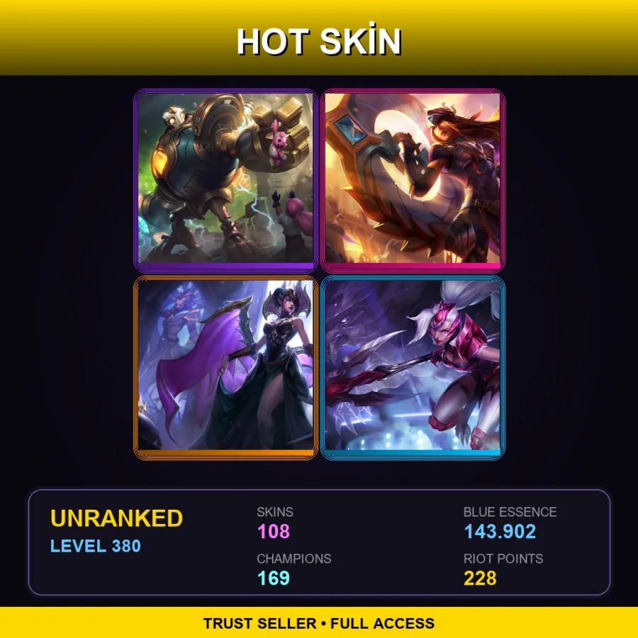 LAS | Lv380 | Unranked | 108 Skin | 169 Champ — LoL account