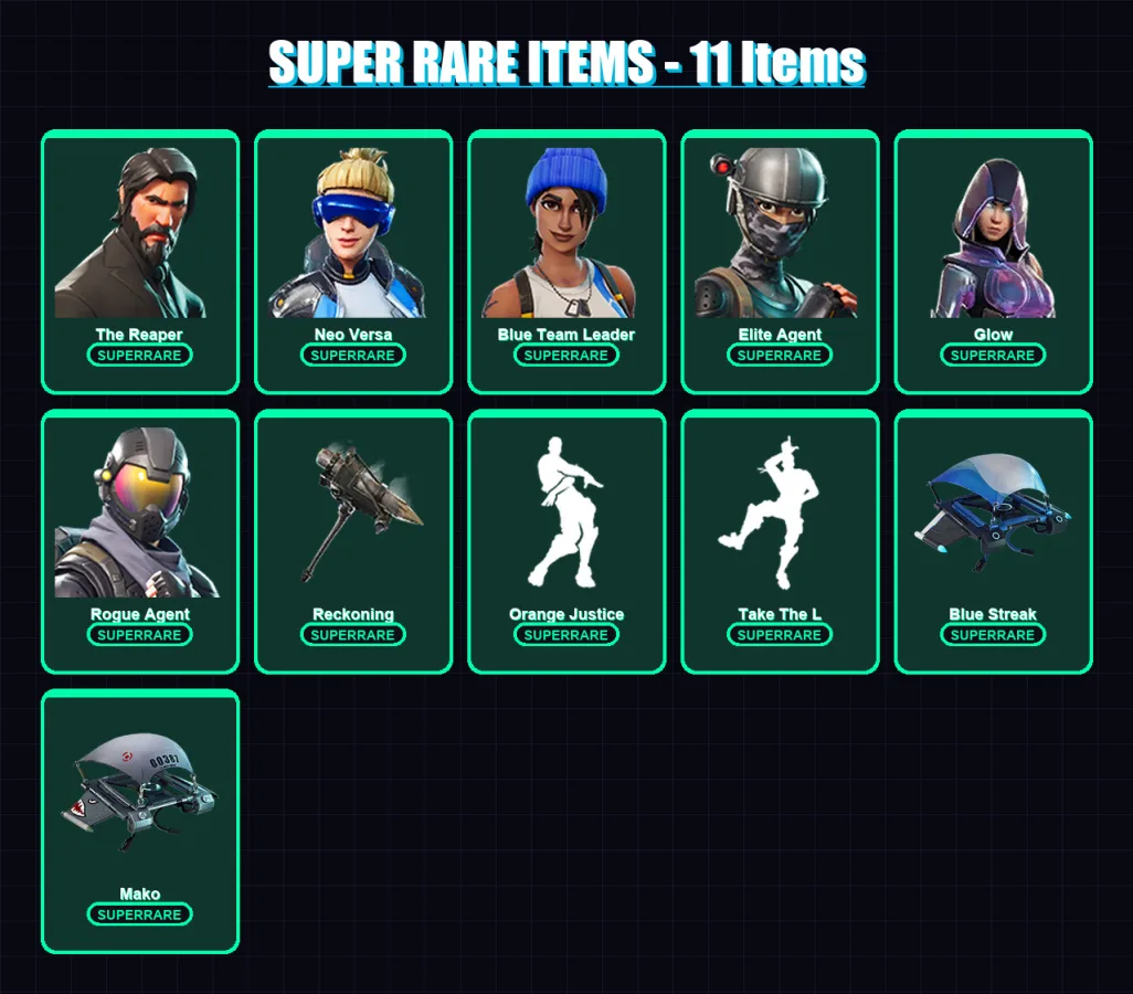 [PS4/PS5/XBOX/PC] | The Reaper | Neo Versa | Blue Team Leader | Elite Agent | Glow | 73 skin | 92 pickaxe | 90 emote | 93 glider | Lv1473 — Fortnite account
