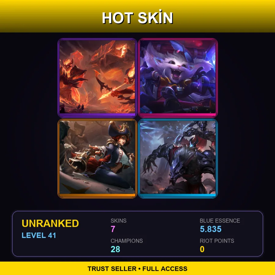 LAN | Lv41 | Unranked | 7 Skin | 28 Champ — LoL account