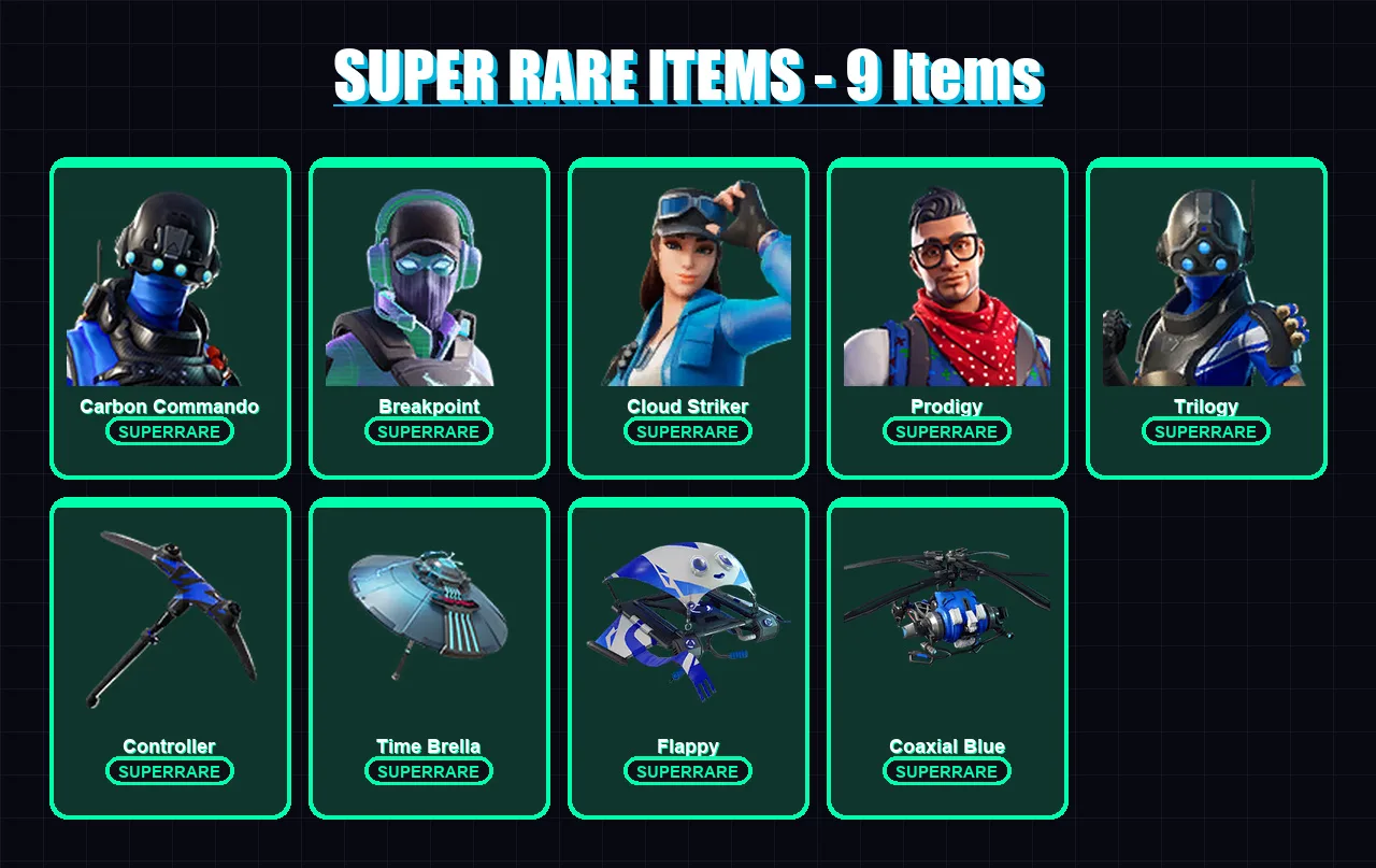 [PC/XBOX] | Carbon Commando | Breakpoint | Cloud Striker | Prodigy | Trilogy | 107 skin | 128 pickaxe | 102 emote | 113 glider | Lv2024