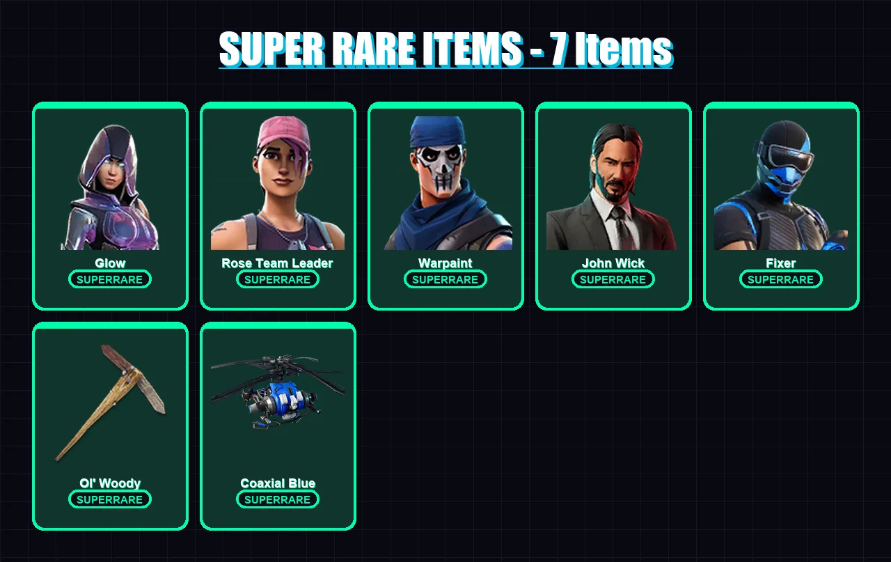 [PS4/PS5/XBOX/PC] | Glow | Rose Team Leader | Warpaint | John Wick | Fixer | 35 skin | 43 pickaxe | 26 emote | 27 glider | Lv348 — Fortnite account