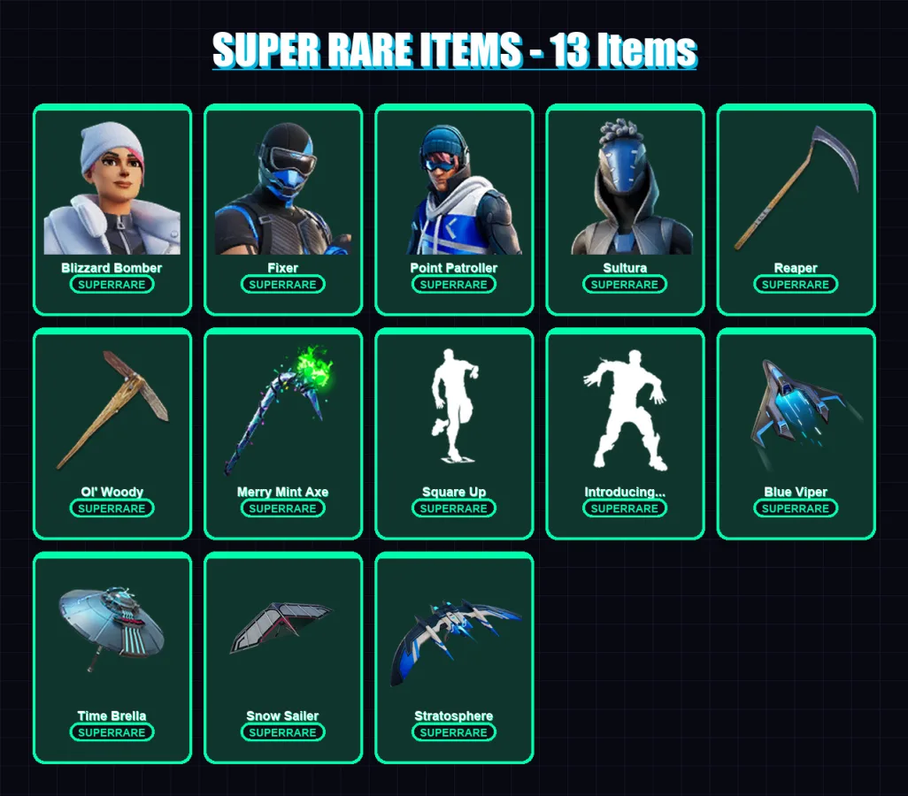[PS4/PS5/XBOX/PC] | Blizzard Bomber | Fixer | Point Patroller | Sultura | Predator | 105 skin | 114 pickaxe | 98 emote | 87 glider | Lv1122
