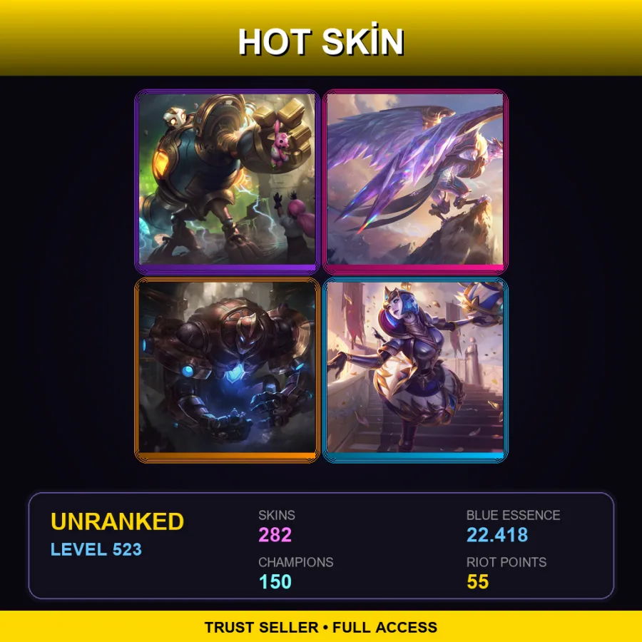 EUNE | Lv523 | Unranked | 282 Skin | 150 Champ — Woad King Darius