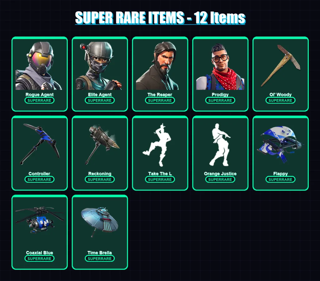 [PC] | Rogue Agent | Elite Agent | The Reaper | Prodigy | Dark Voyager | 46 skin | 41 pickaxe | 53 emote | 52 glider | Lv645