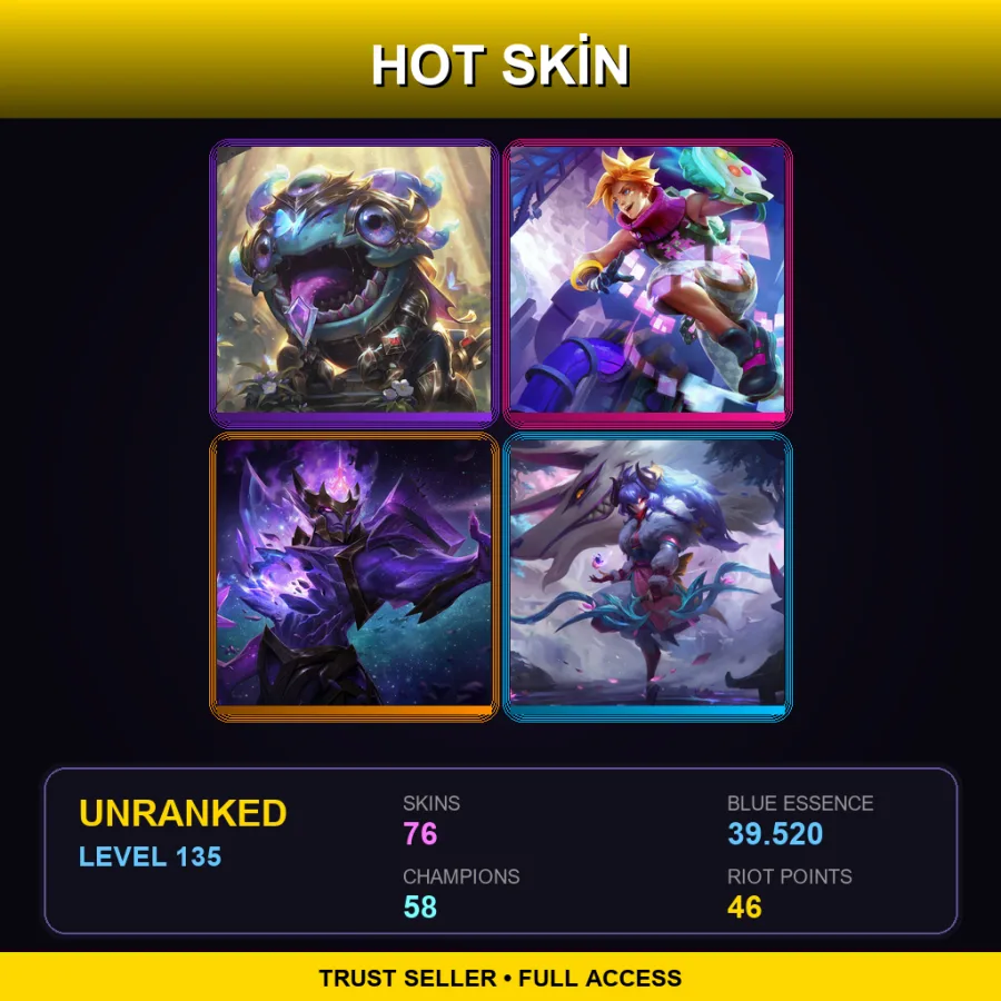RU | Lv135 | Unranked | 76 Skin | 58 Champ — LoL account