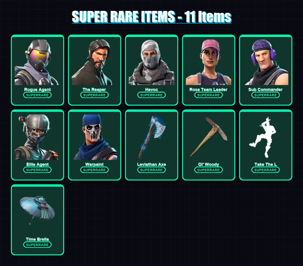 [PS4/PS5/PC] | Rogue Agent | The Reaper | Havoc | Rose Team Leader | Sub Commander | 105 skin | 95 pickaxe | 63 emote | 76 glider | Lv1135