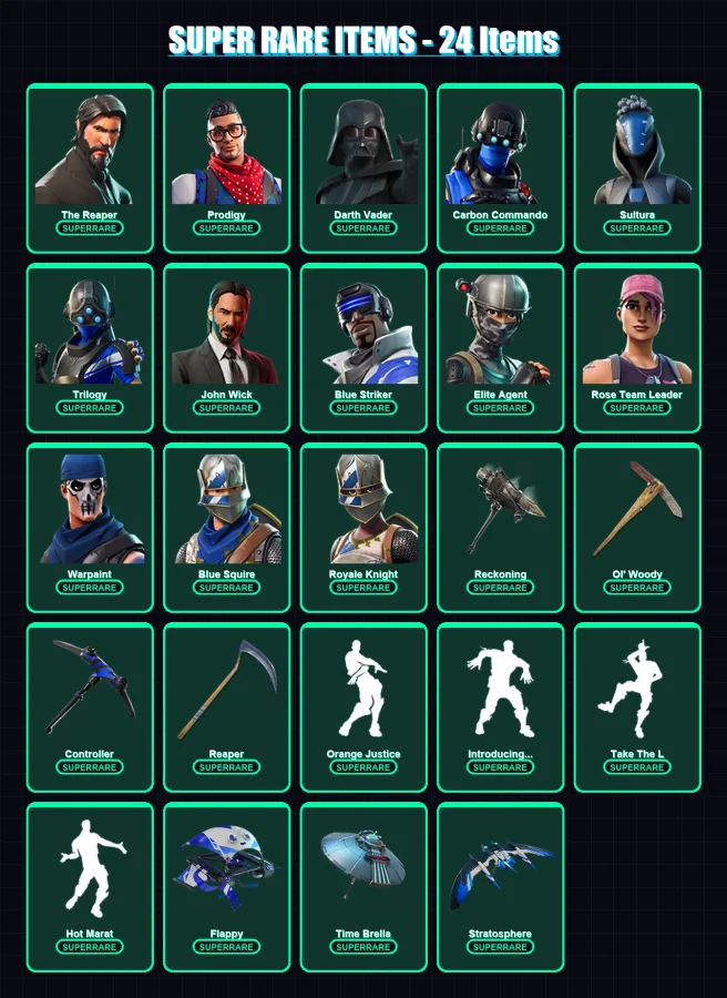 [PS4/PS5/XBOX/PC] | The Reaper | Prodigy | Darth Vader | Carbon Commando | Sultura | 137 skin | 110 pickaxe | 110 emote | 111 glider | Lv1123