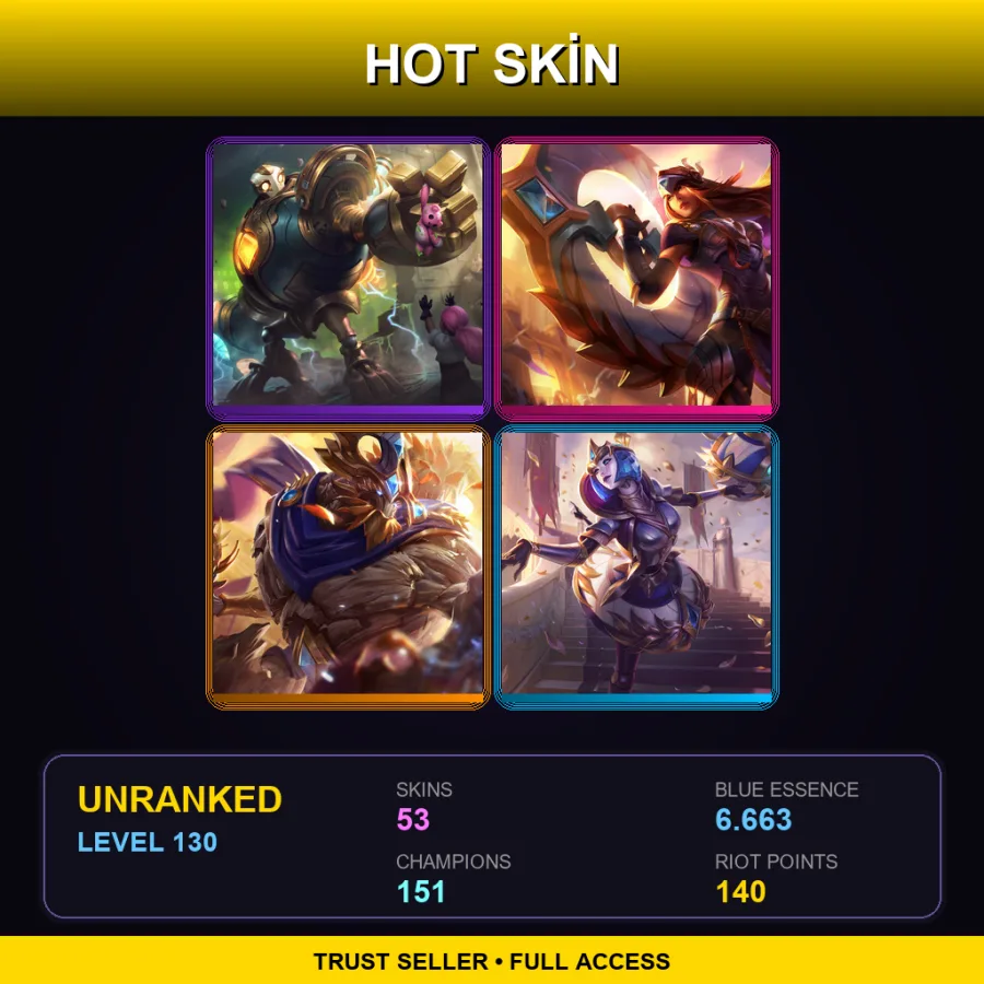 EUNE | Lv130 | Unranked | 53 Skin | 151 Champ