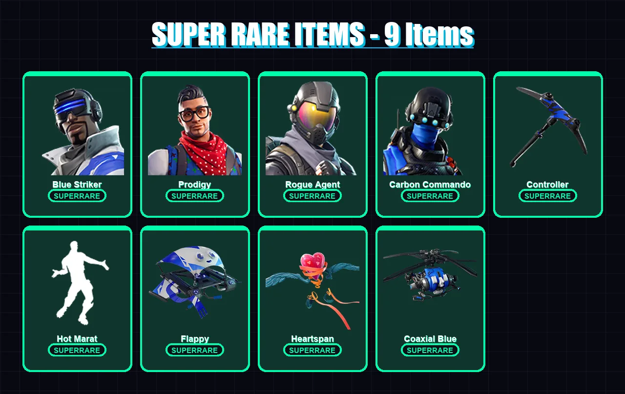 [PC/XBOX/PSN] | Blue Striker | Prodigy | Rogue Agent | Carbon Commando | Lynx | 19 skin | 19 pickaxe | 25 emote | 19 glider | Lv294