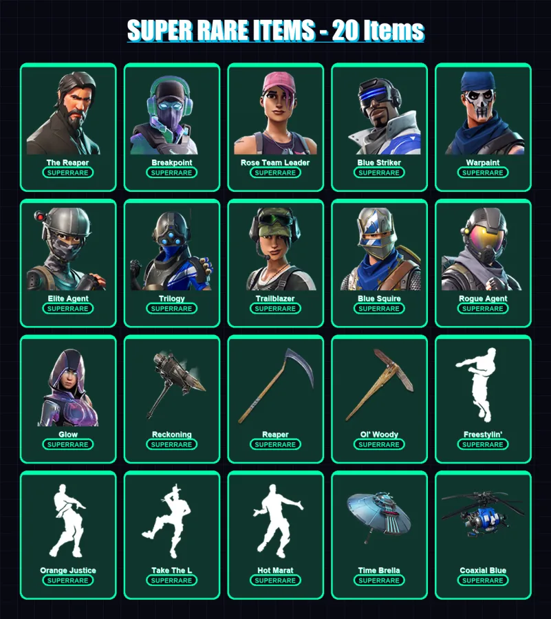 [PC/XBOX] | The Reaper | Breakpoint | Rose Team Leader | Blue Striker | Warpaint | 50 skin | 90 pickaxe | 77 emote | 79 glider | Lv1199 — Fortnite account