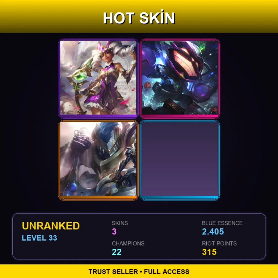 EUW | Lv33 | Unranked | 3 Skin | 22 Champ