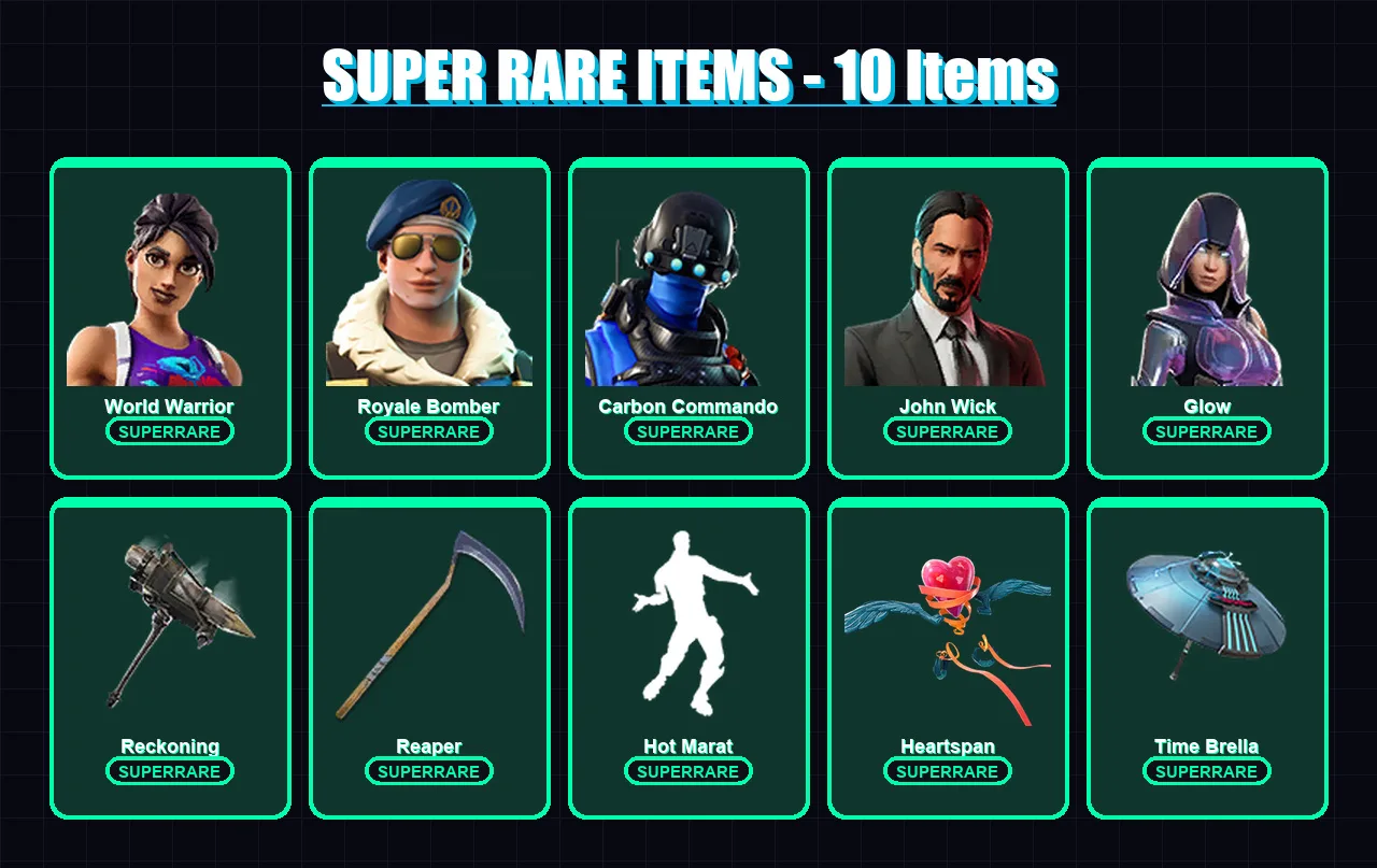 [PS4/PS5/XBOX/PC] | World Warrior | Royale Bomber | Carbon Commando | John Wick | Glow | 201 skin | 219 pickaxe | 173 emote | 163 glider | Lv2280