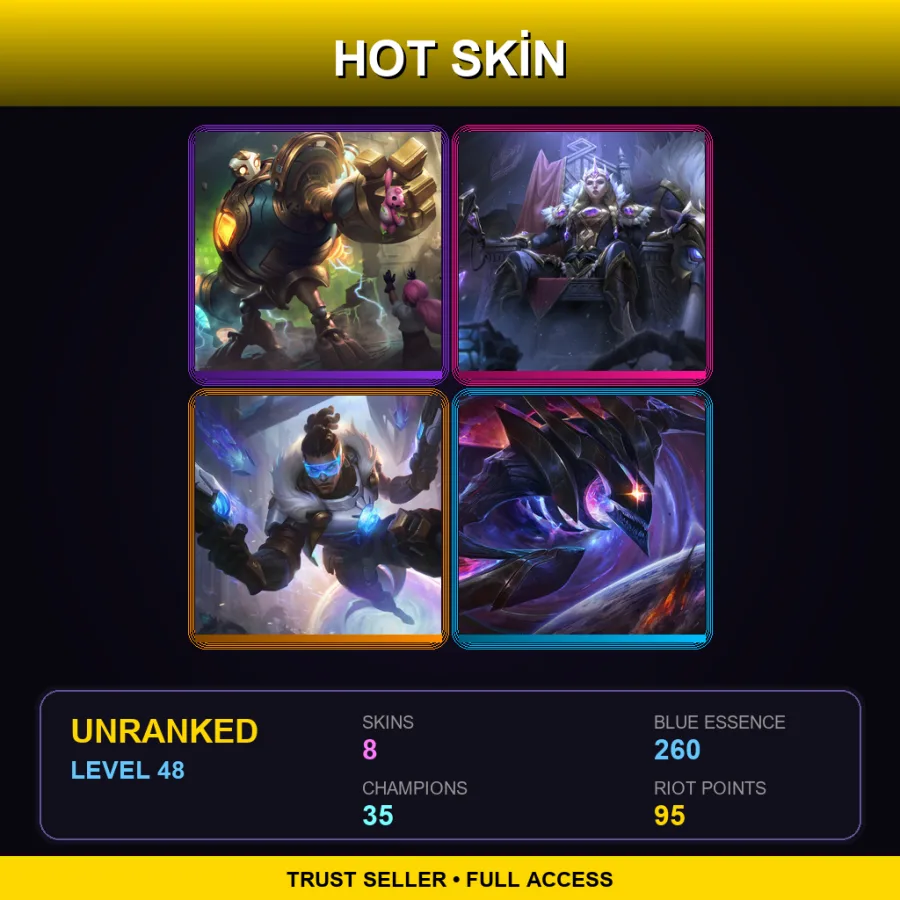 EUW | Lv48 | Unranked | 8 Skin | 35 Champ — LoL account