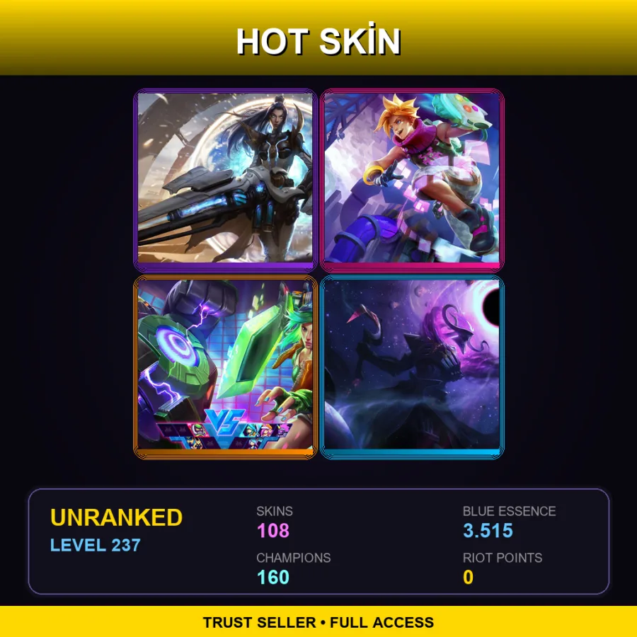 TW | Lv237 | Unranked | 108 Skin | 160 Champ — LoL account