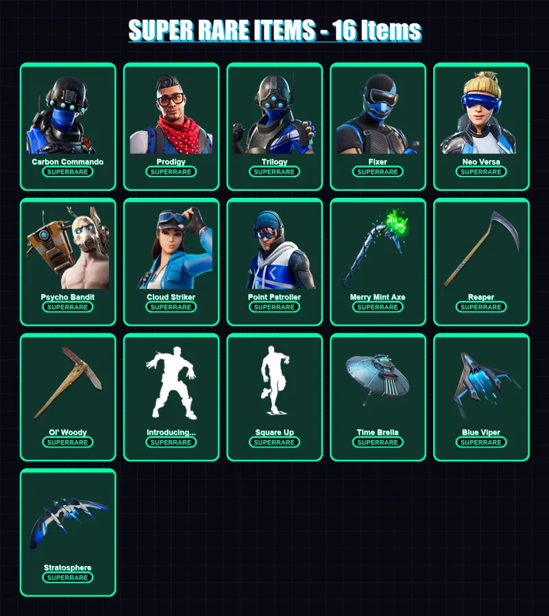 [PS4/PS5/XBOX/PC] | Carbon Commando | Prodigy | Trilogy | Fixer | Neo Versa | 235 skin | 240 pickaxe | 173 emote | 162 glider | Lv2311