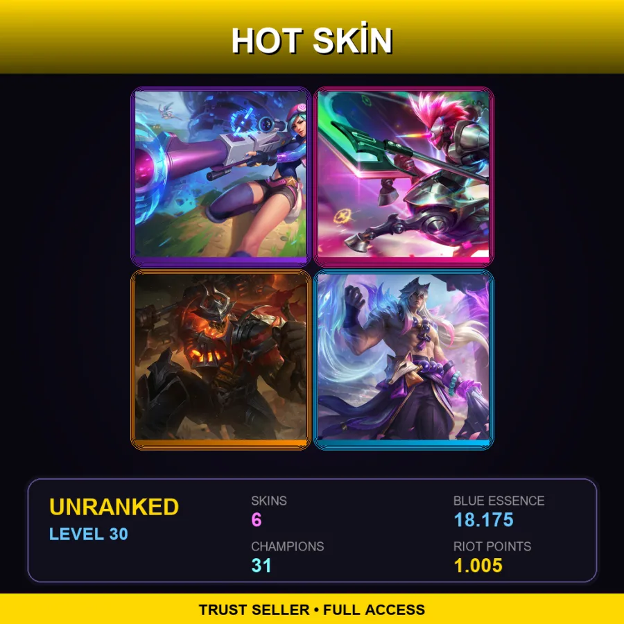 EUW | Lv30 | Unranked | 6 Skin | 31 Champ
