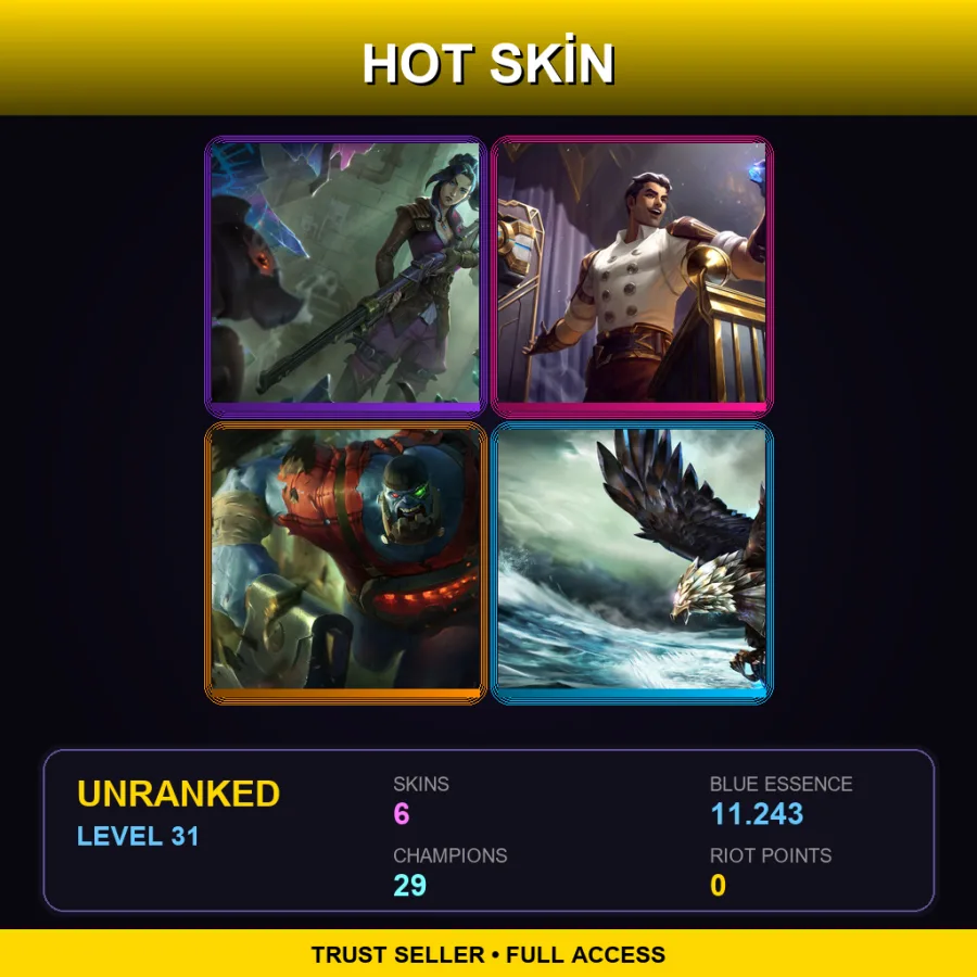 EUNE | Lv31 | Unranked | 6 Skin | 29 Champ — LoL account