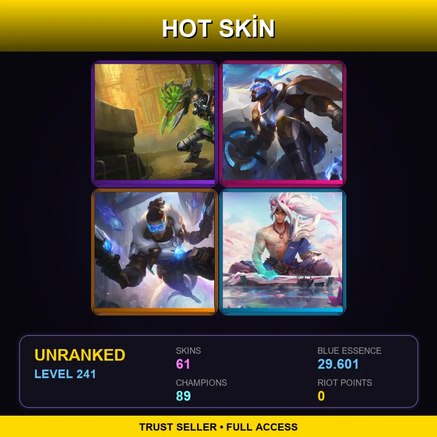 LAN | Lv241 | Unranked | 61 Skin | 89 Champ — LoL account