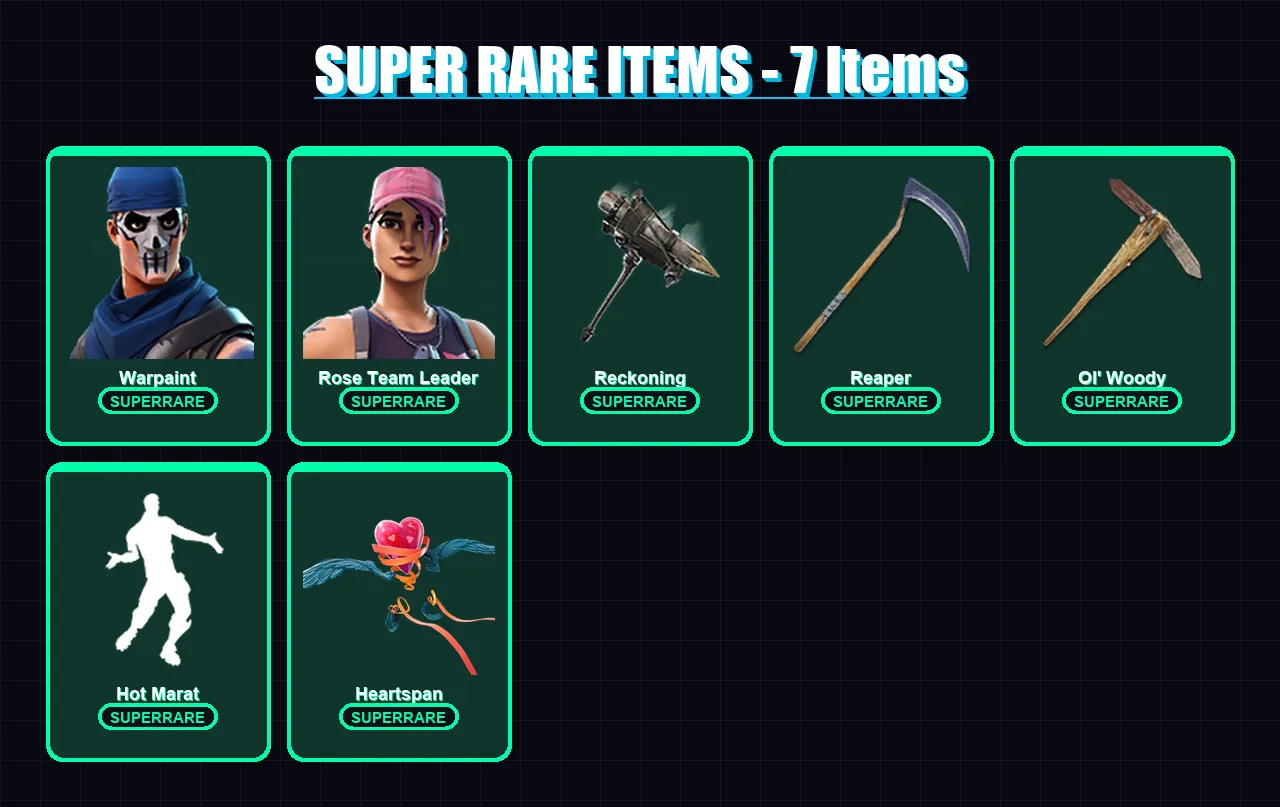 [PC/XBOX/PSN] | Warpaint | Rose Team Leader | Frostbite | Dire | Zenith | 67 skin | 56 pickaxe | 70 emote | 61 glider | Lv656