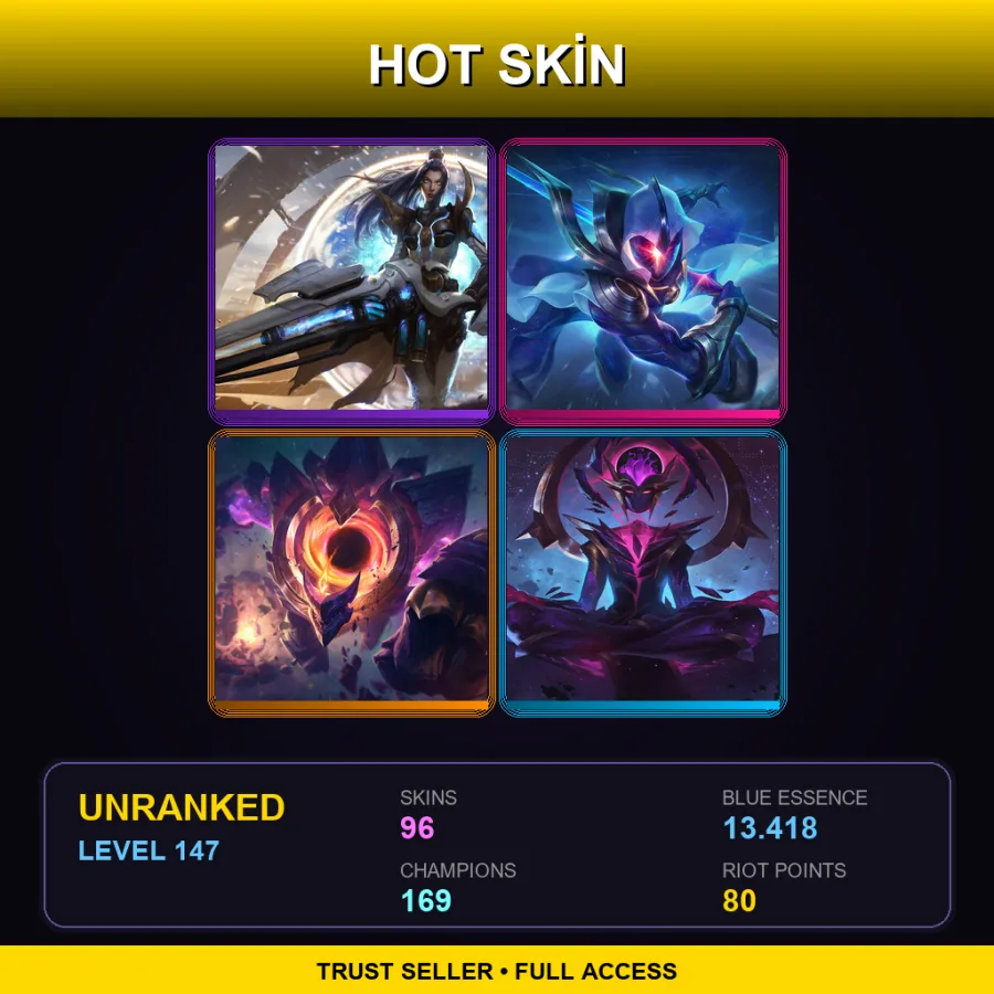 SG | Lv147 | Unranked | 96 Skin | 169 Champ — Unranked / Smurf League of Legends