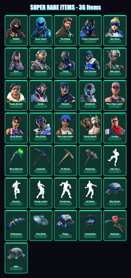 [PS4/PS5/XBOX/PC] | IKONIK | Honor Guard | The Reaper | Carbon Commando | Neo Versa | 247 skin | 176 pickaxe | 198 emote | 158 glider | Lv2892