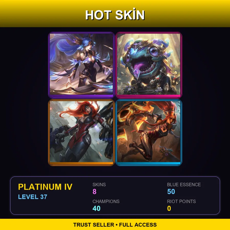 EUNE | Lv37 | Platinum IV | 8 Skin | 40 Champ — LoL account