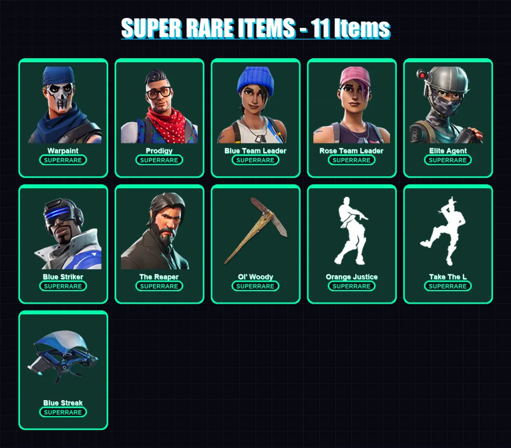 [PS4/PS5/XBOX/PC] | Warpaint | Prodigy | Blue Team Leader | Rose Team Leader | Elite Agent | 25 skin | 16 pickaxe | 25 emote | 25 glider | Lv312