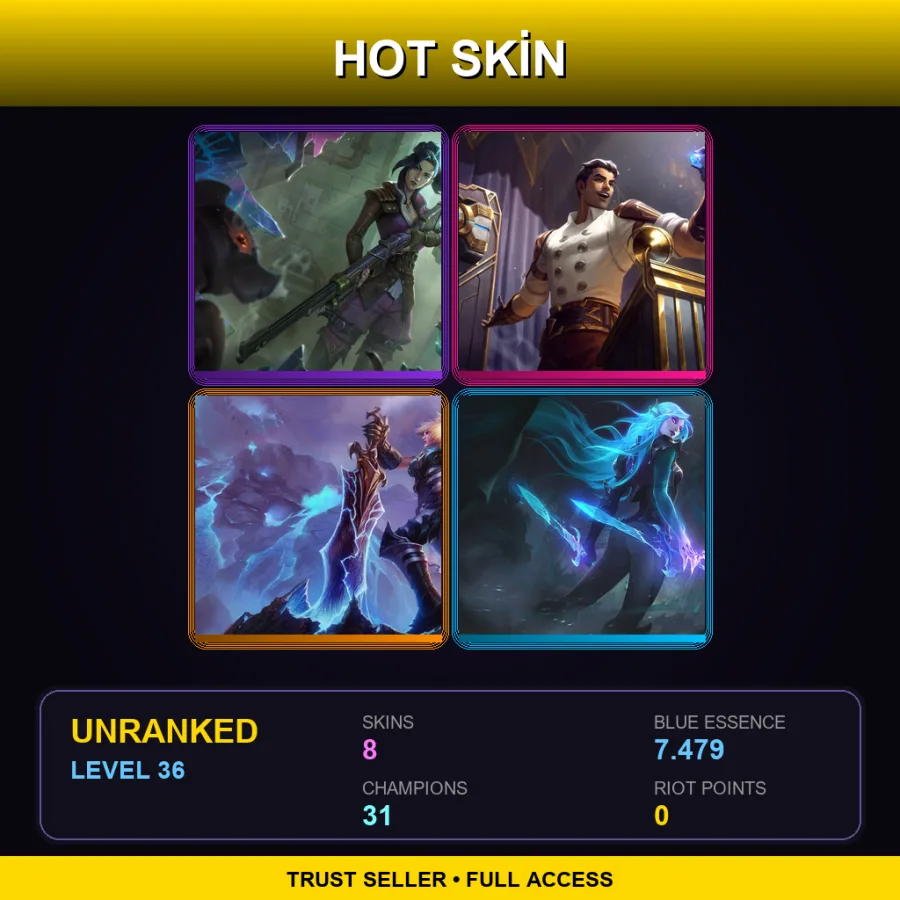 LAN | Lv36 | Unranked | 8 Skin | 31 Champ — LoL account