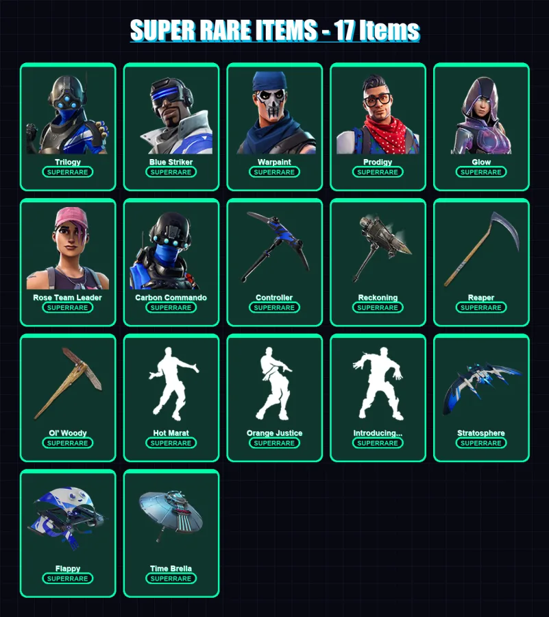 [PS4/PS5/XBOX/PC] | Trilogy | Blue Striker | Warpaint | Prodigy | Glow | 160 skin | 114 pickaxe | 106 emote | 100 glider | Lv1138